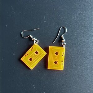 Handmade Neon Orange Retro Cassette Tape Earrings